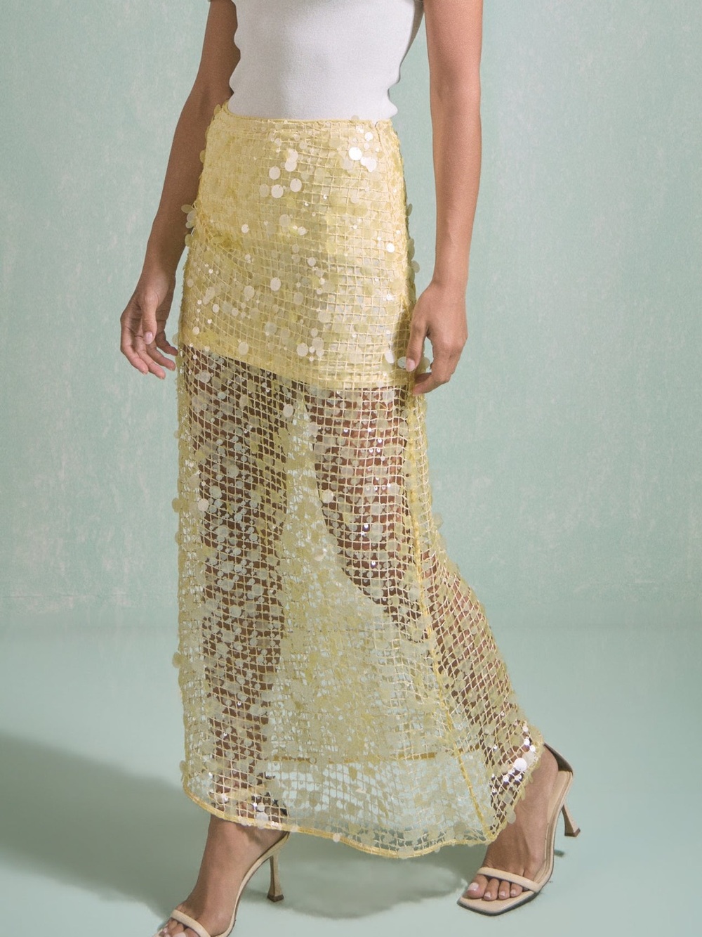 NWT Endless Rose butter yellow sequin mermaid maxi skirt